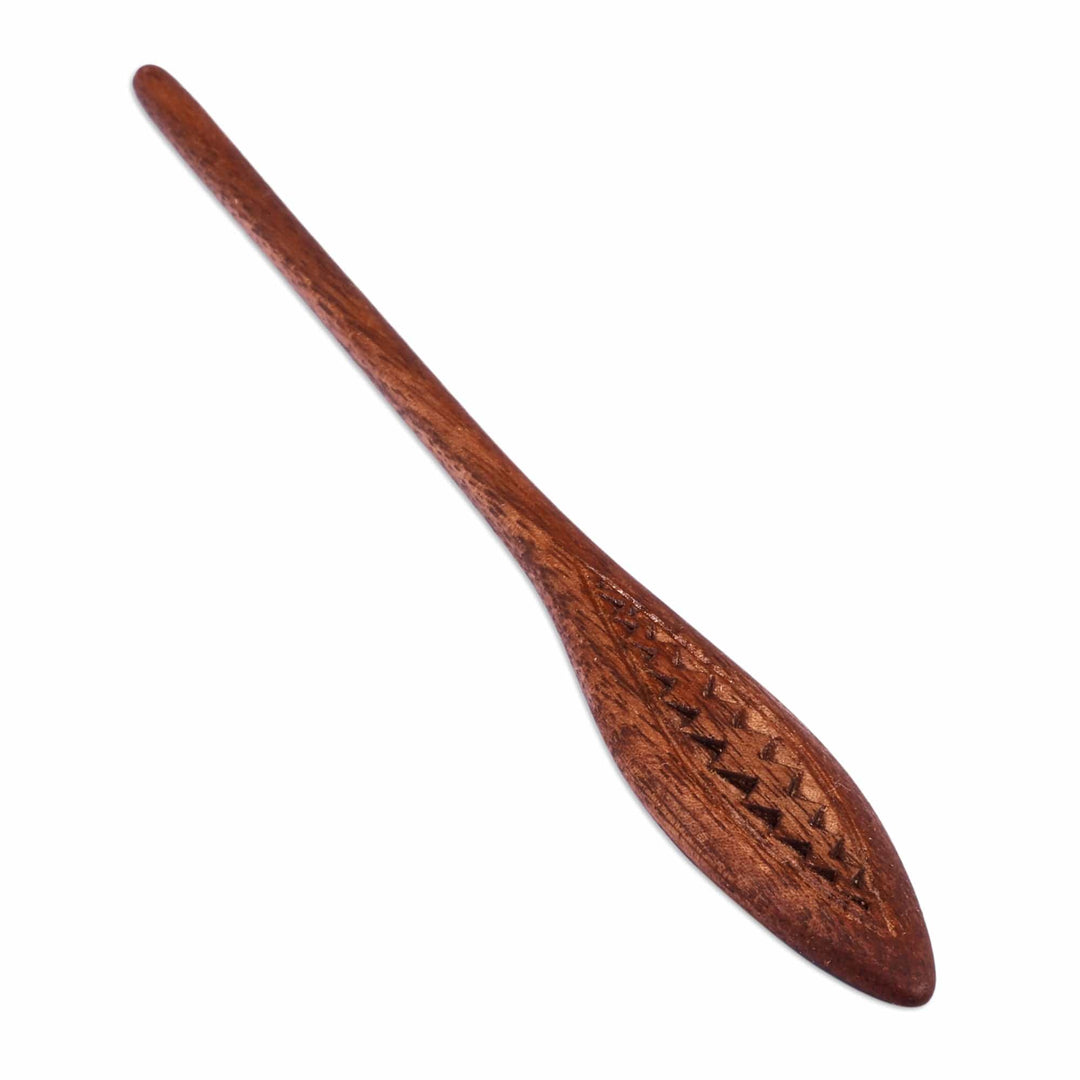 Hand-Carved Geometric Light Brown Walnut Wood Hair Pin - Sylvan Nymph