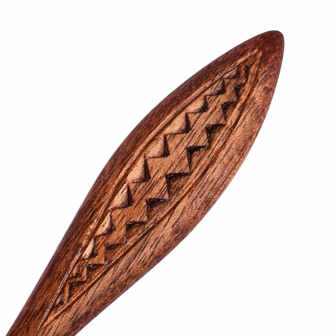 Hand-Carved Geometric Light Brown Walnut Wood Hair Pin - Sylvan Nymph