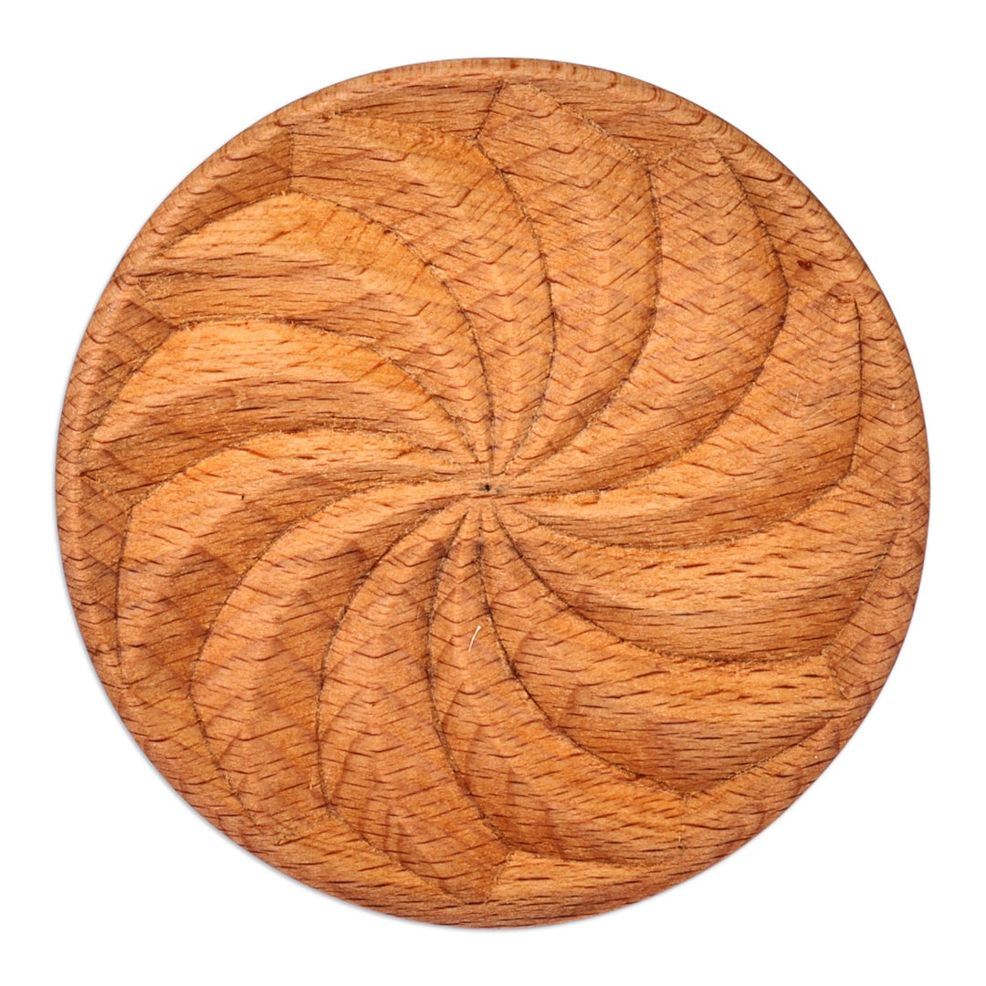 Hand-Carved Round Swirl-Patterned Beechwood Cookie Press - Sweetly Hypnotic