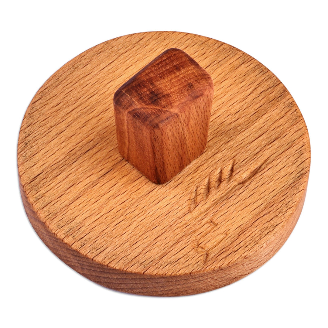 Hand-Carved Round Swirl-Patterned Beechwood Cookie Press - Sweetly Hypnotic
