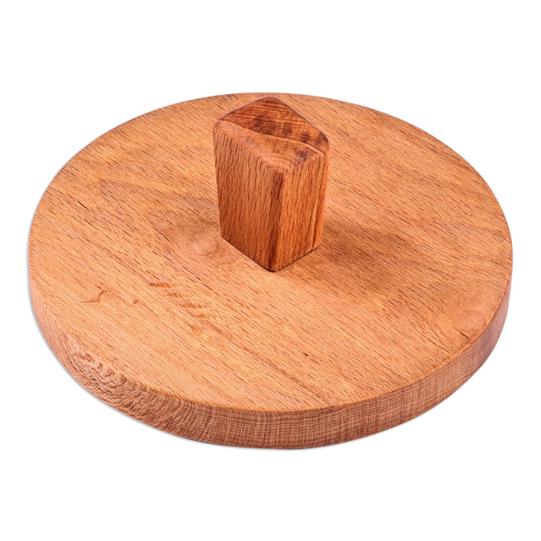 Hand-Carved Round Geometric Beechwood Cookie Press - Sweetly Geometric