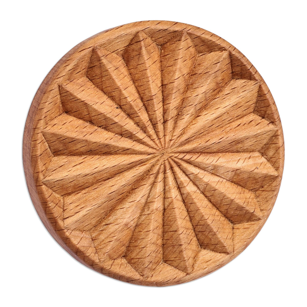 Hand-Carved Round Floral Beechwood Cookie Press - Sweetly Floral