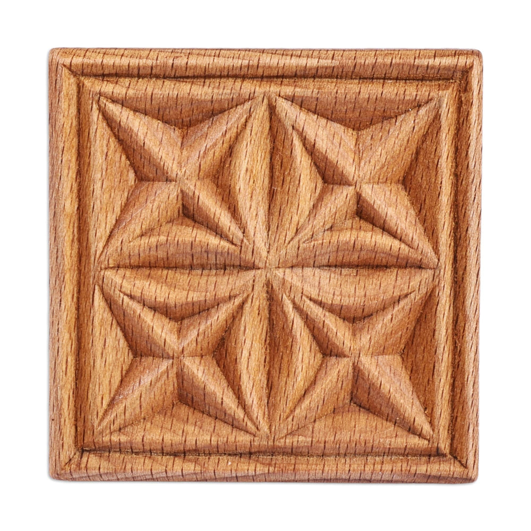 Hand-Carved Square Diamond-Patterned Beechwood Cookie Press - Delicious Diamond