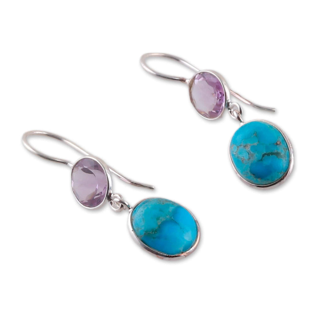 Two-Carat Amethyst and Recon Turquoise Dangle Earrings - Harmonious & Wise