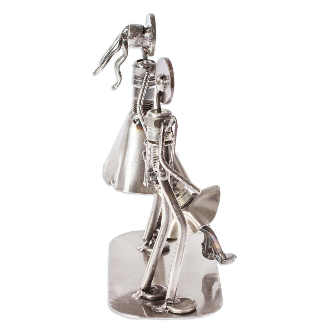 Handcrafted Recycled Auto Part Statuette of Family of Three - Family of Three