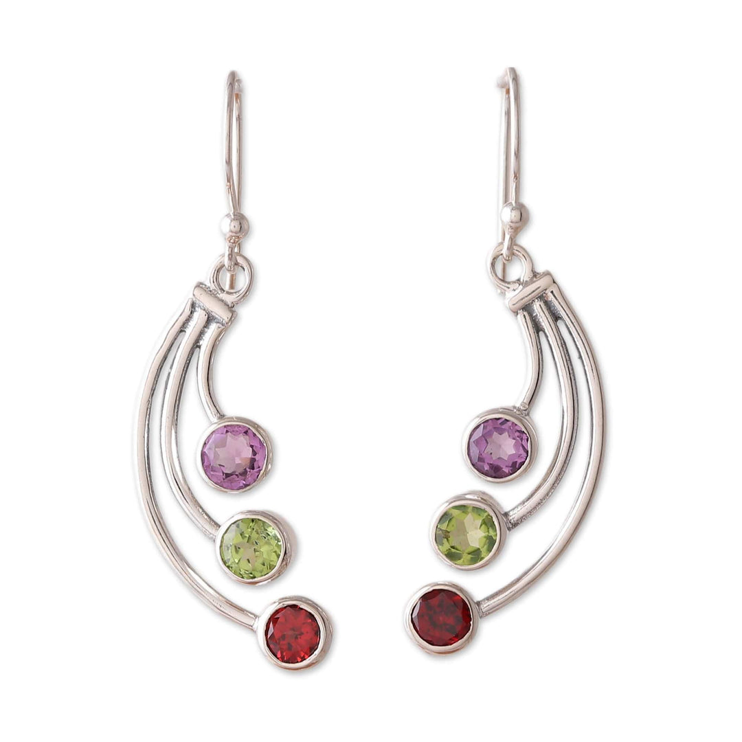 Modern Three-Carat Faceted Mutil-Gemstone Dangle Earrings - Mystic Scepters