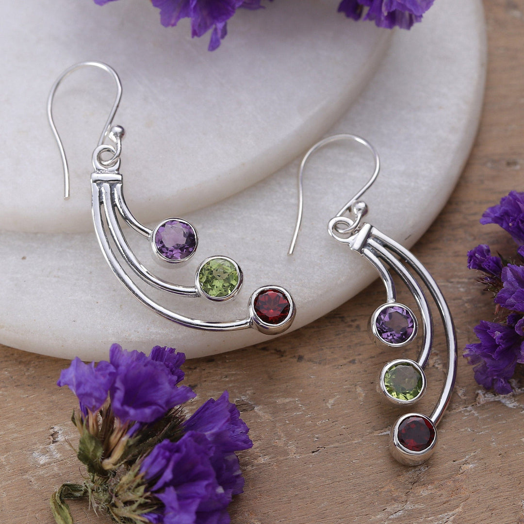 Modern Three-Carat Faceted Mutil-Gemstone Dangle Earrings - Mystic Scepters