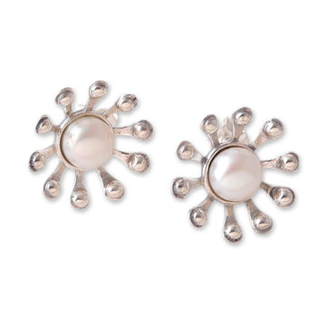 Star-Shaped Cream Cultured Pearl Button Earrings from India - Ocean Celebrity