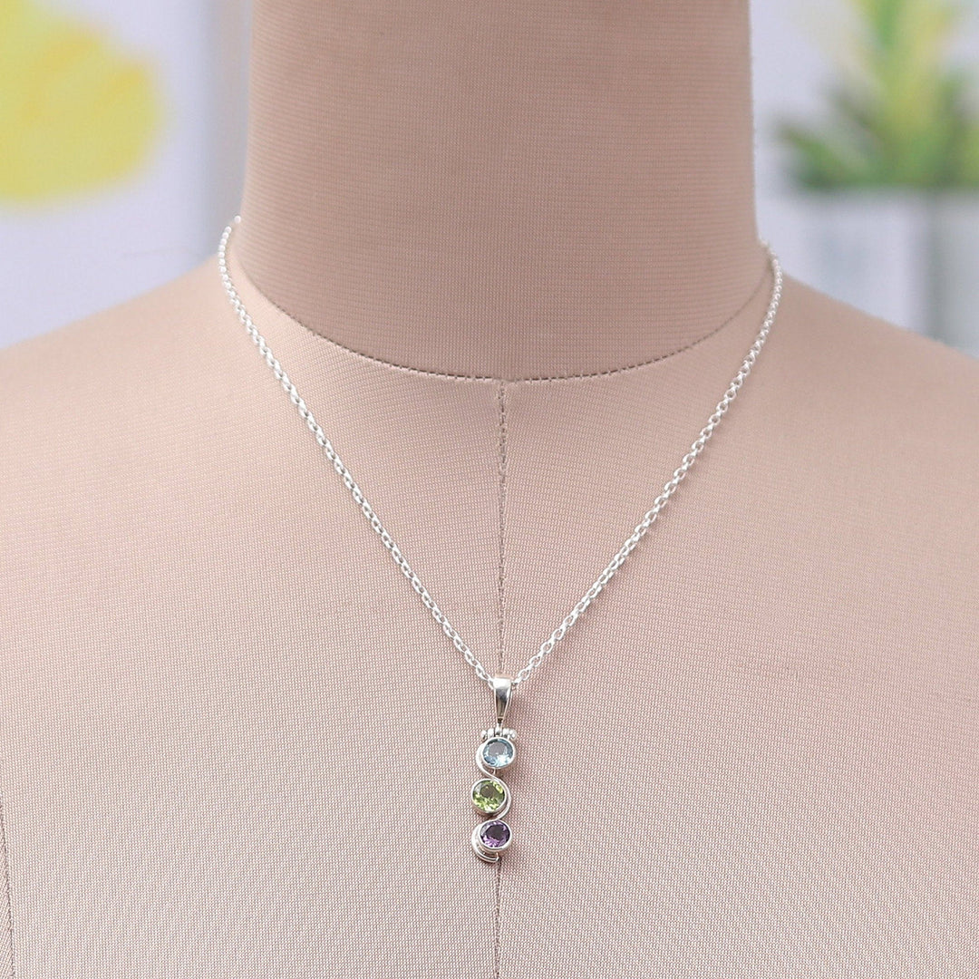 Polished Two-Carat Faceted Multi-Gemstone Pendant Necklace - Serene Goddess