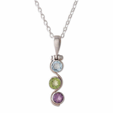 Polished Two-Carat Faceted Multi-Gemstone Pendant Necklace - Serene Goddess