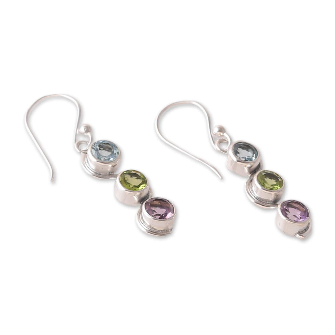 Polished Three-Carat Faceted Multi-Gemstone Dangle Earrings - Serene Goddess