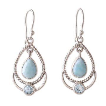Classic Larimar and Blue Topaz Dangle Earrings - Empress of Heaven