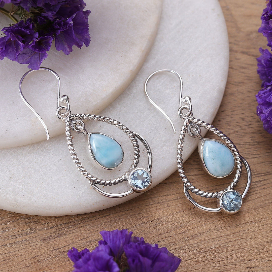 Classic Larimar and Blue Topaz Dangle Earrings - Empress of Heaven