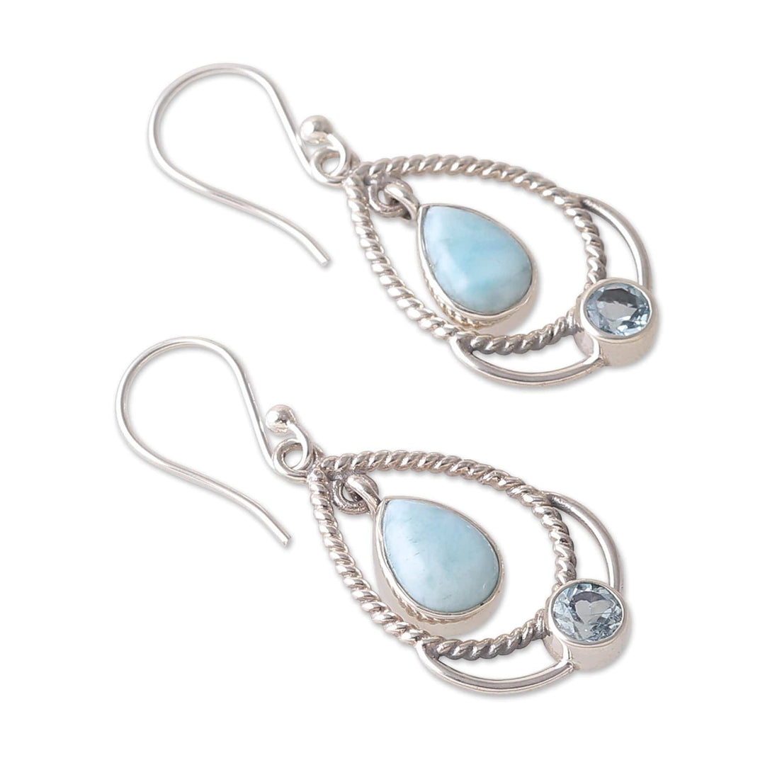 Classic Larimar and Blue Topaz Dangle Earrings - Empress of Heaven