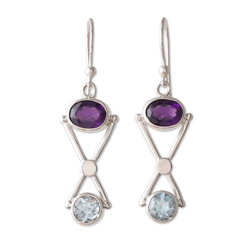 Geometric 4-Carat Amethyst and Blue Topaz Dangle Earrings - Wise Avant-Garde