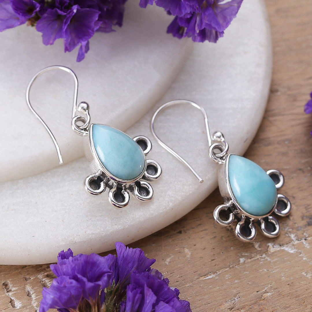 Sterling Silver Dangle Earrings with Larimar Stones - Exotic Magnetism