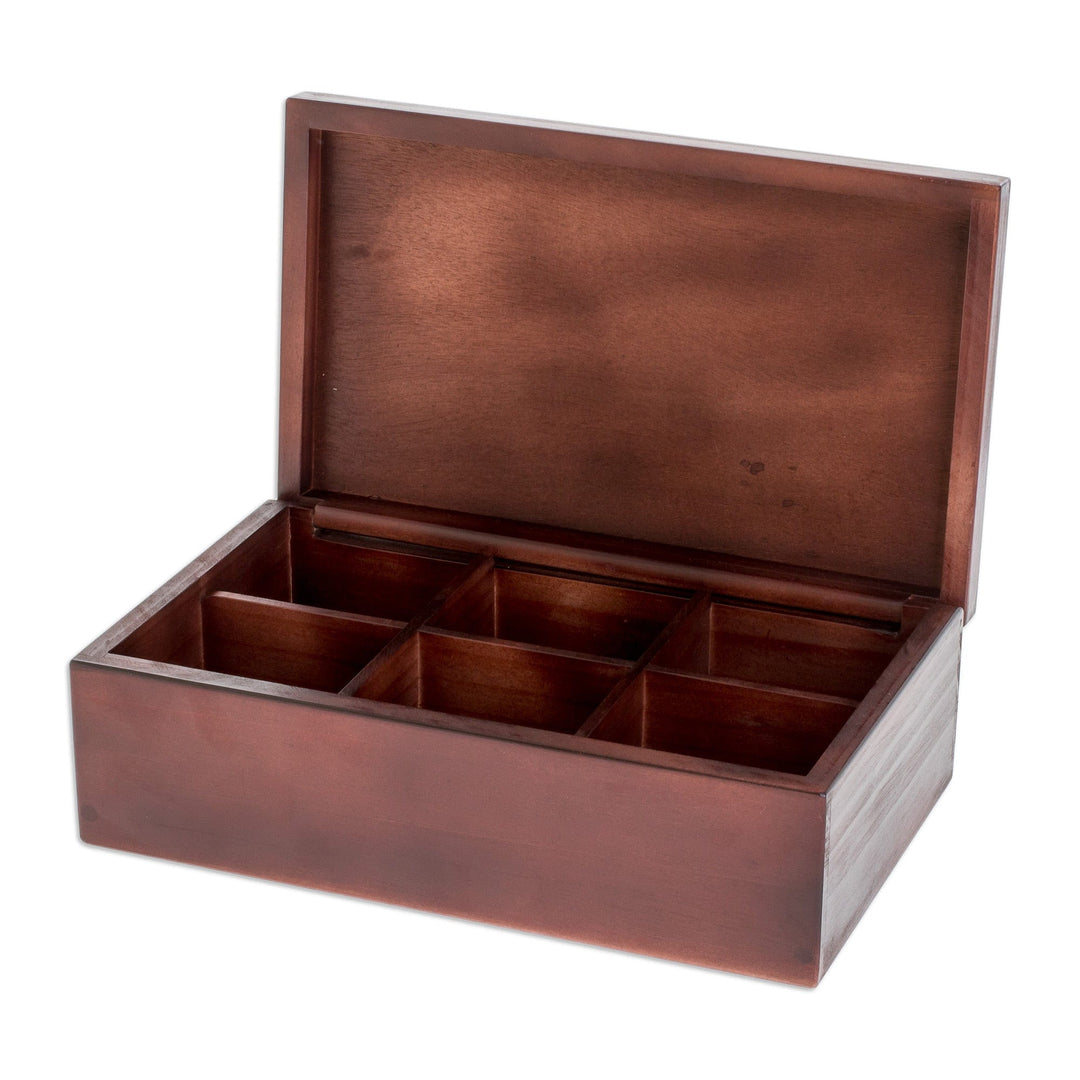 Handcrafted Sugar Cane-Themed Pinewood Tea Box in Brown - Sugar Cane Visions