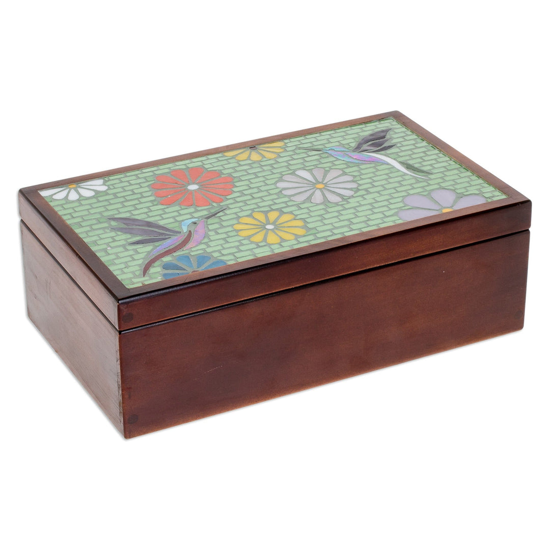 Handcrafted Nature-Themed Pinewood Tea Box in Brown - Spring Visions