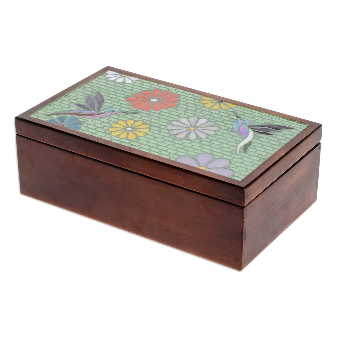 Handcrafted Nature-Themed Pinewood Tea Box in Brown - Spring Visions