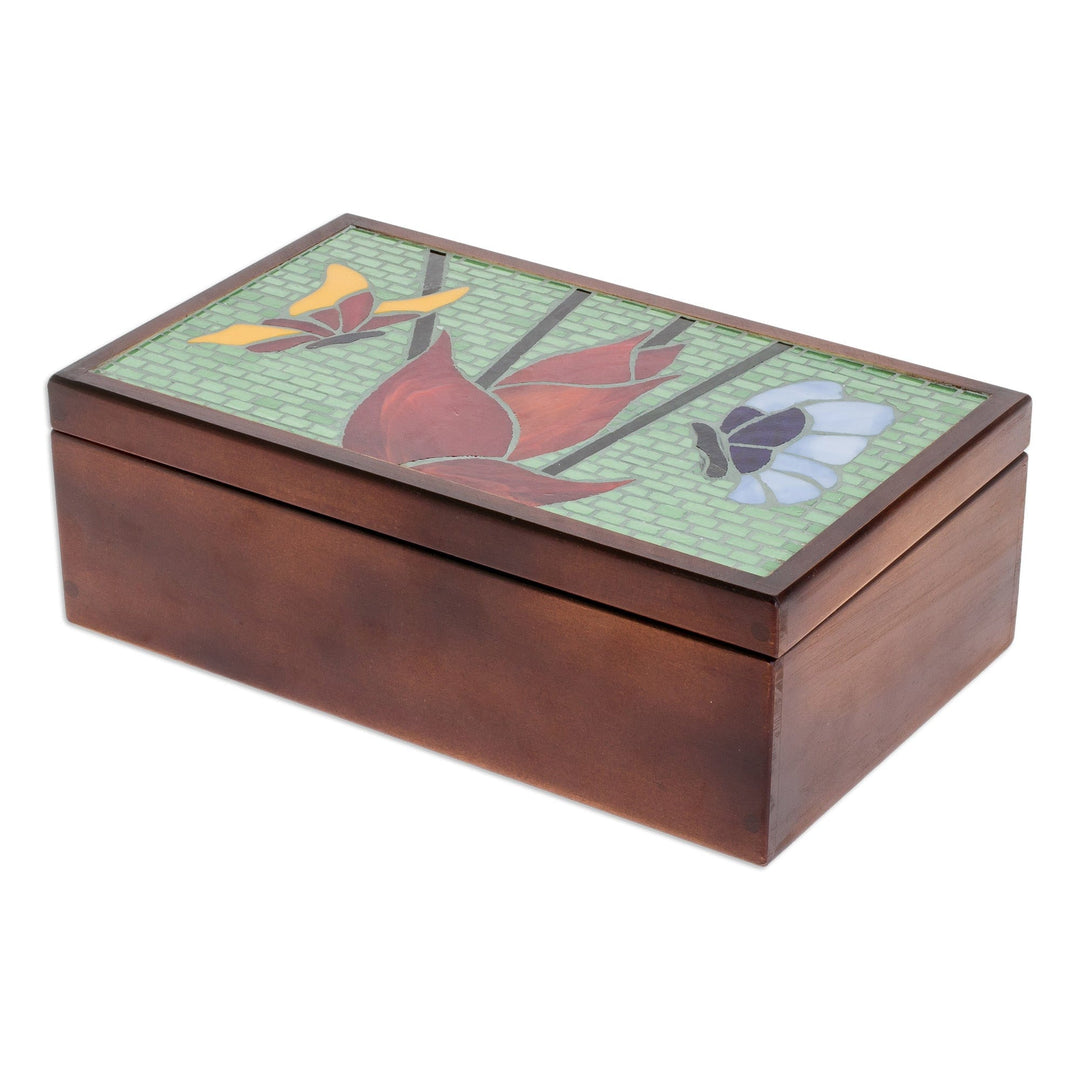 Handcrafted Butterfly-Themed Pinewood Tea Box in Brown - Fluttering Visions