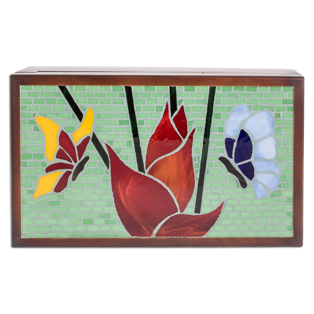 Handcrafted Butterfly-Themed Pinewood Tea Box in Brown - Fluttering Visions