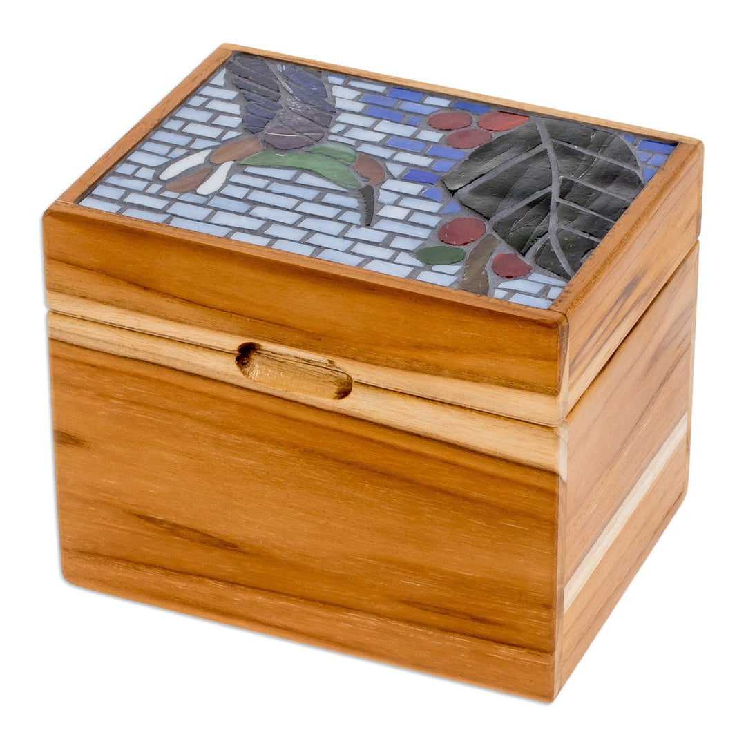 Handcrafted Hummingbird Mosaic Teak Wood Decorative Box - Mosaically Harmonious