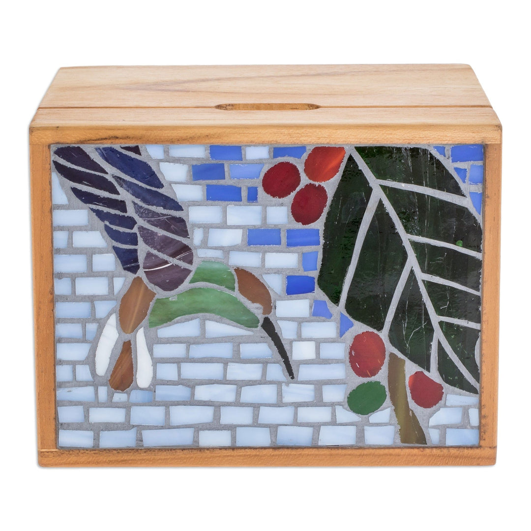 Handcrafted Hummingbird Mosaic Teak Wood Decorative Box - Mosaically Harmonious