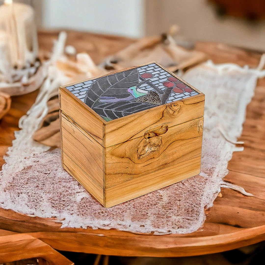 Hummingbird-Themed Mosaic Teak Wood Decorative Box - Mosaically Charming