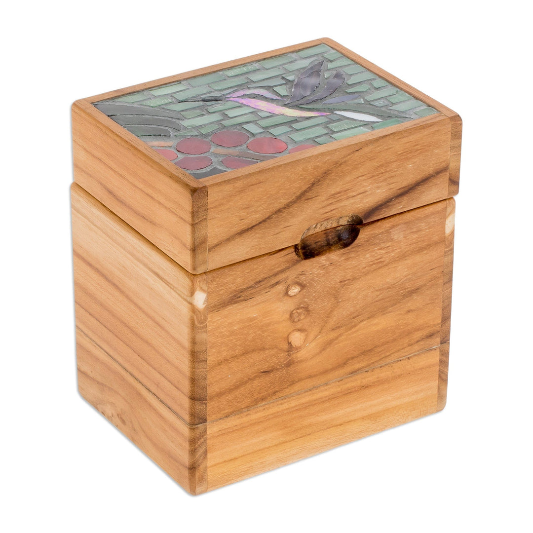 Hummingbird Mosaic Teak Wood and Glass Decorative Box - Mosaically Sweet