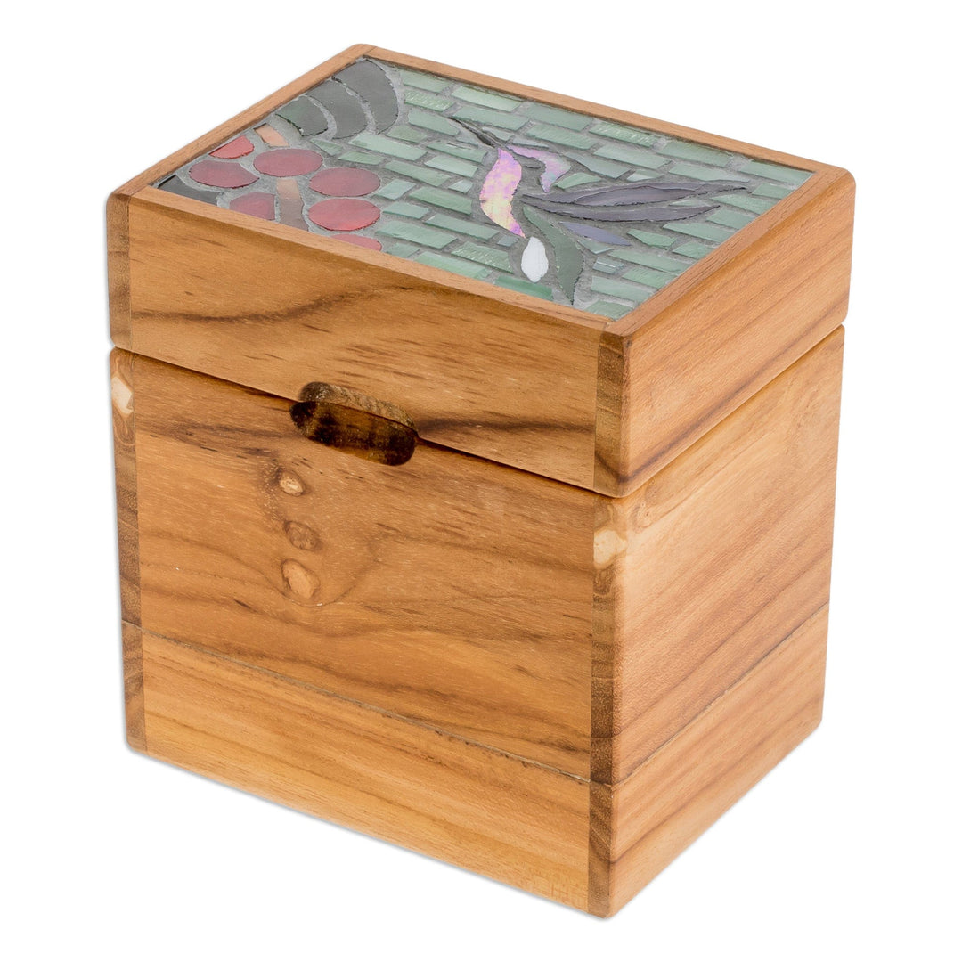 Hummingbird Mosaic Teak Wood and Glass Decorative Box - Mosaically Sweet