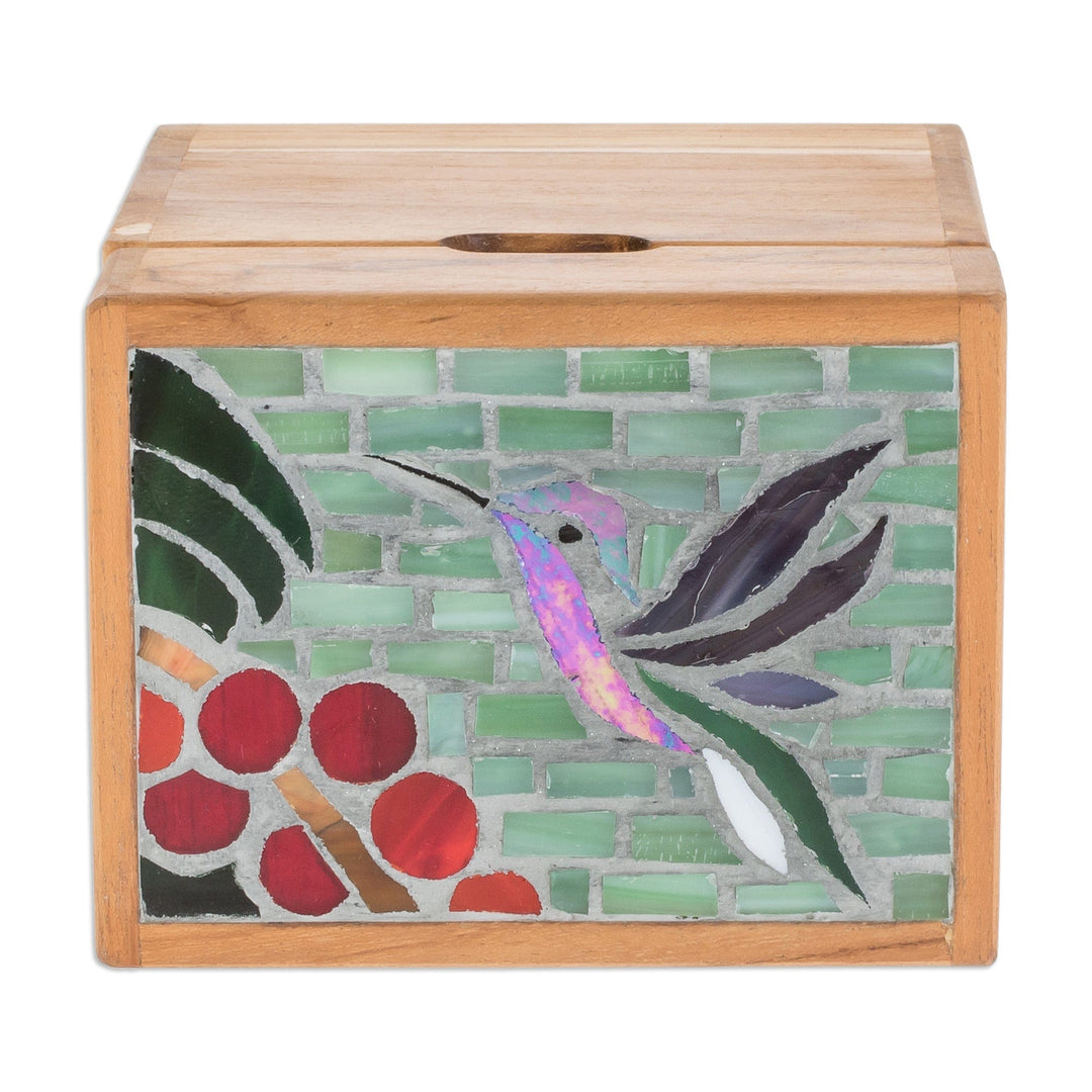 Hummingbird Mosaic Teak Wood and Glass Decorative Box - Mosaically Sweet