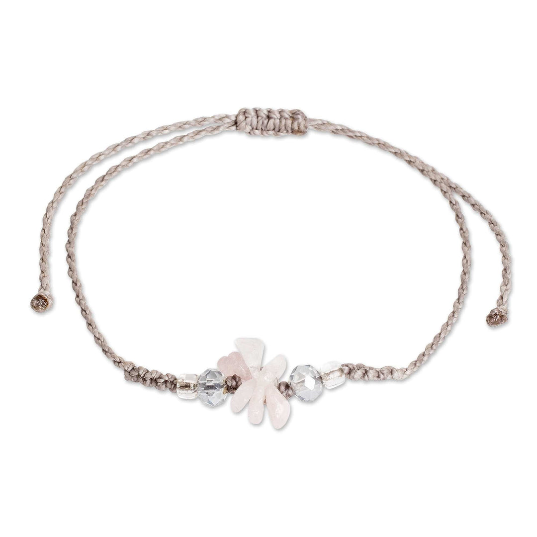 Adjustable Macrame Rose Quartz and Crystal Pendant Bracelet - Healing Flower
