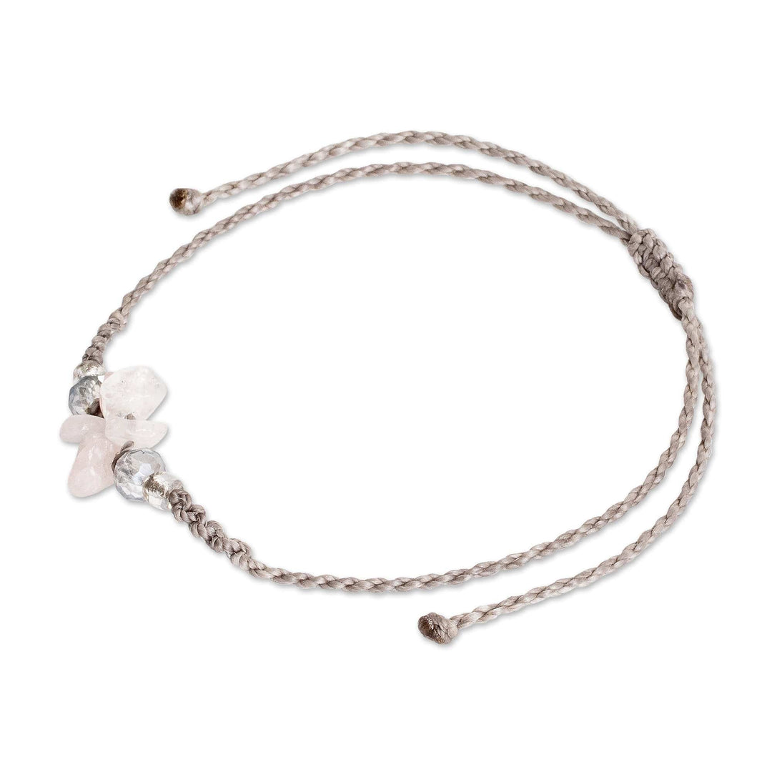 Adjustable Macrame Rose Quartz and Crystal Pendant Bracelet - Healing Flower