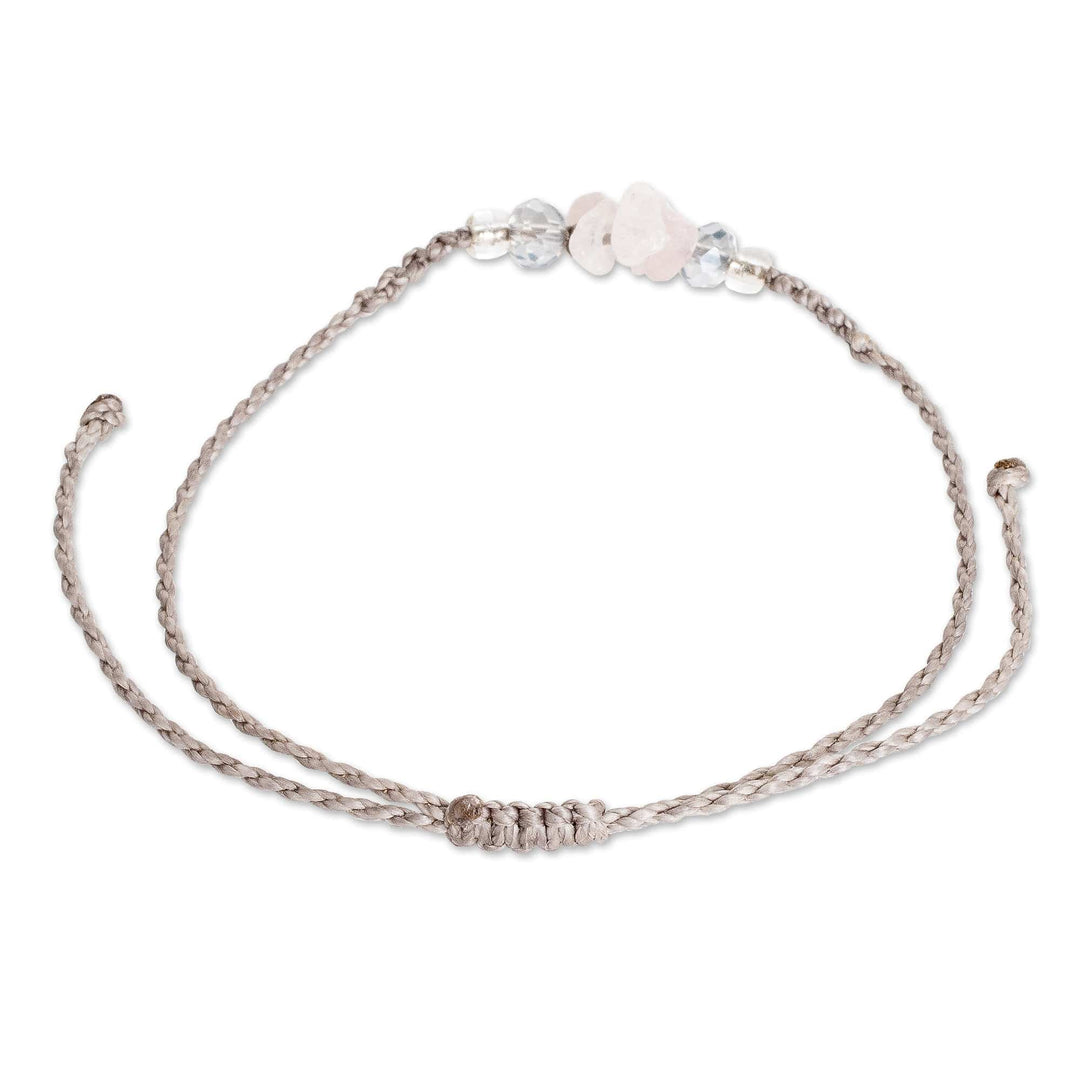 Adjustable Macrame Rose Quartz and Crystal Pendant Bracelet - Healing Flower