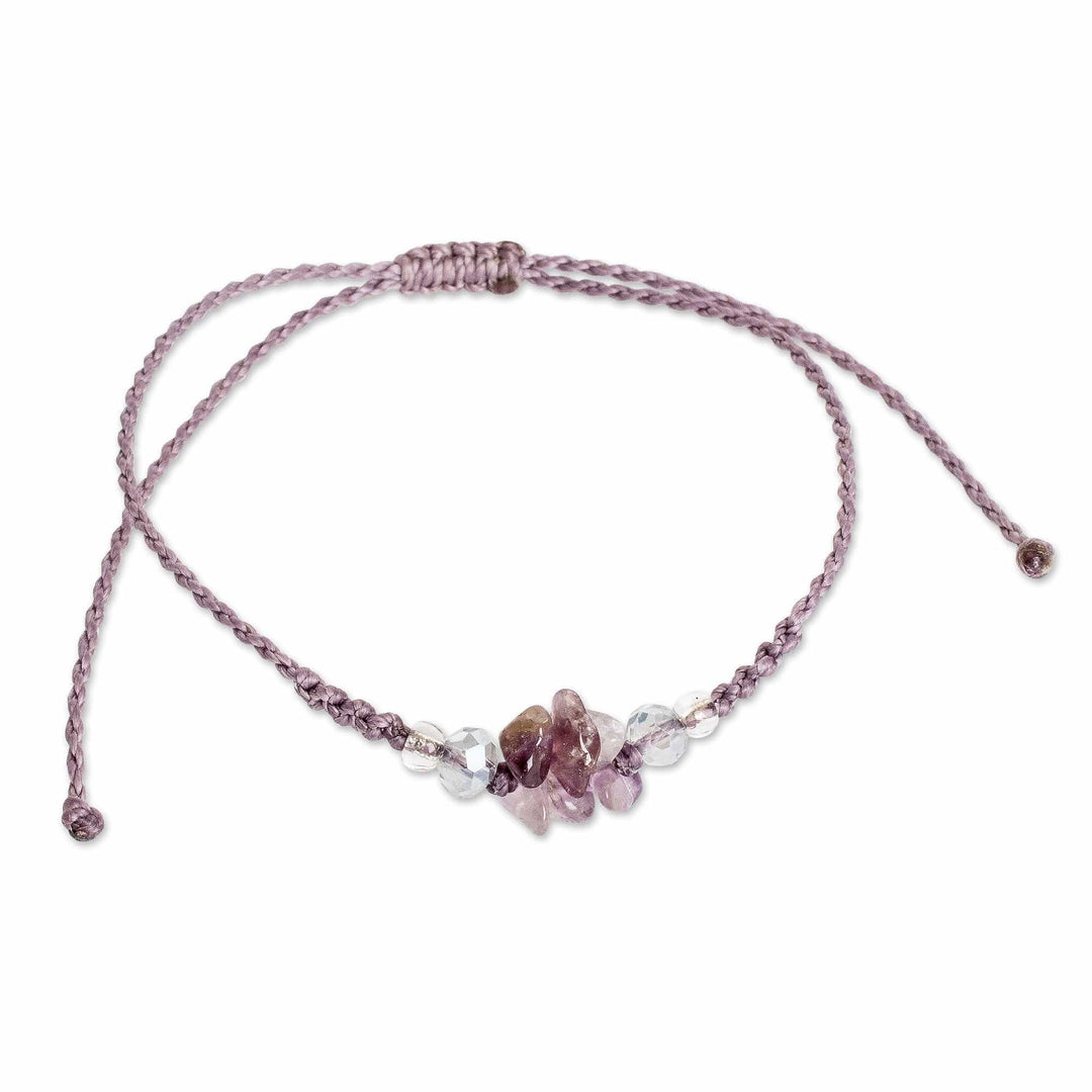 Adjustable Macrame Amethyst and Crystal Pendant Bracelet - Wisdom Flower