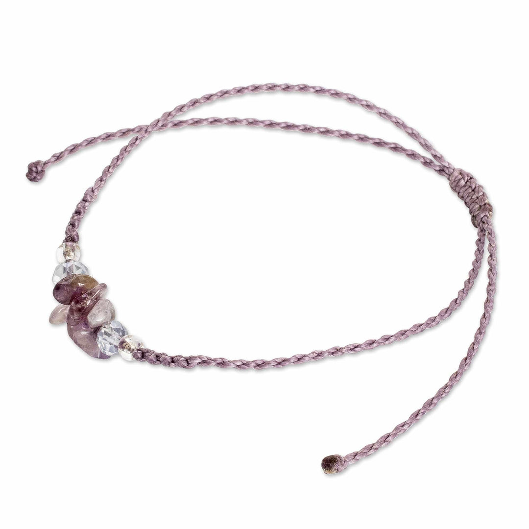 Adjustable Macrame Amethyst and Crystal Pendant Bracelet - Wisdom Flower