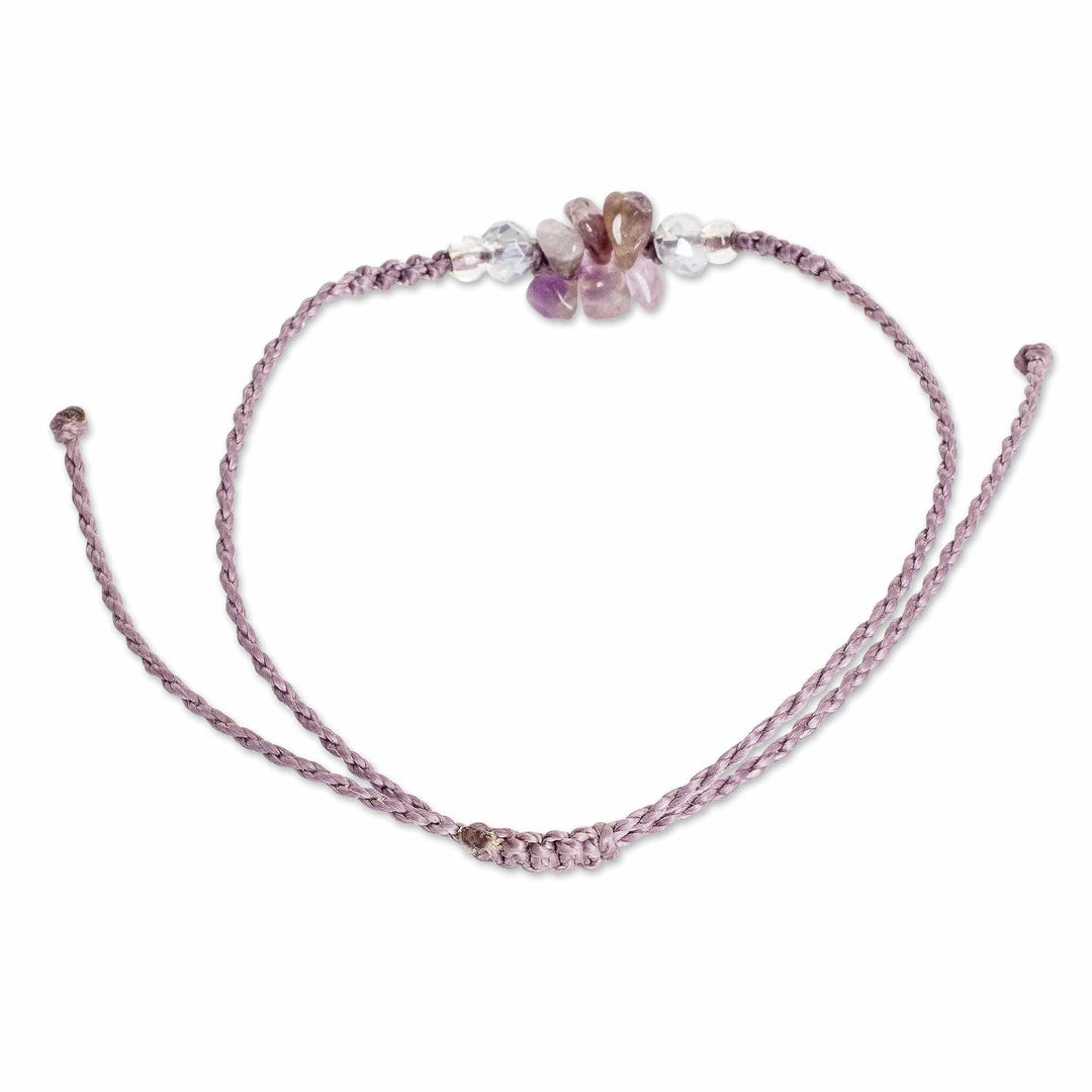 Adjustable Macrame Amethyst and Crystal Pendant Bracelet - Wisdom Flower