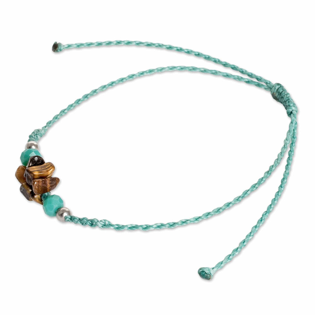 Adjustable Macrame Tiger's Eye and Crystal Pendant Bracelet - Courage Flower