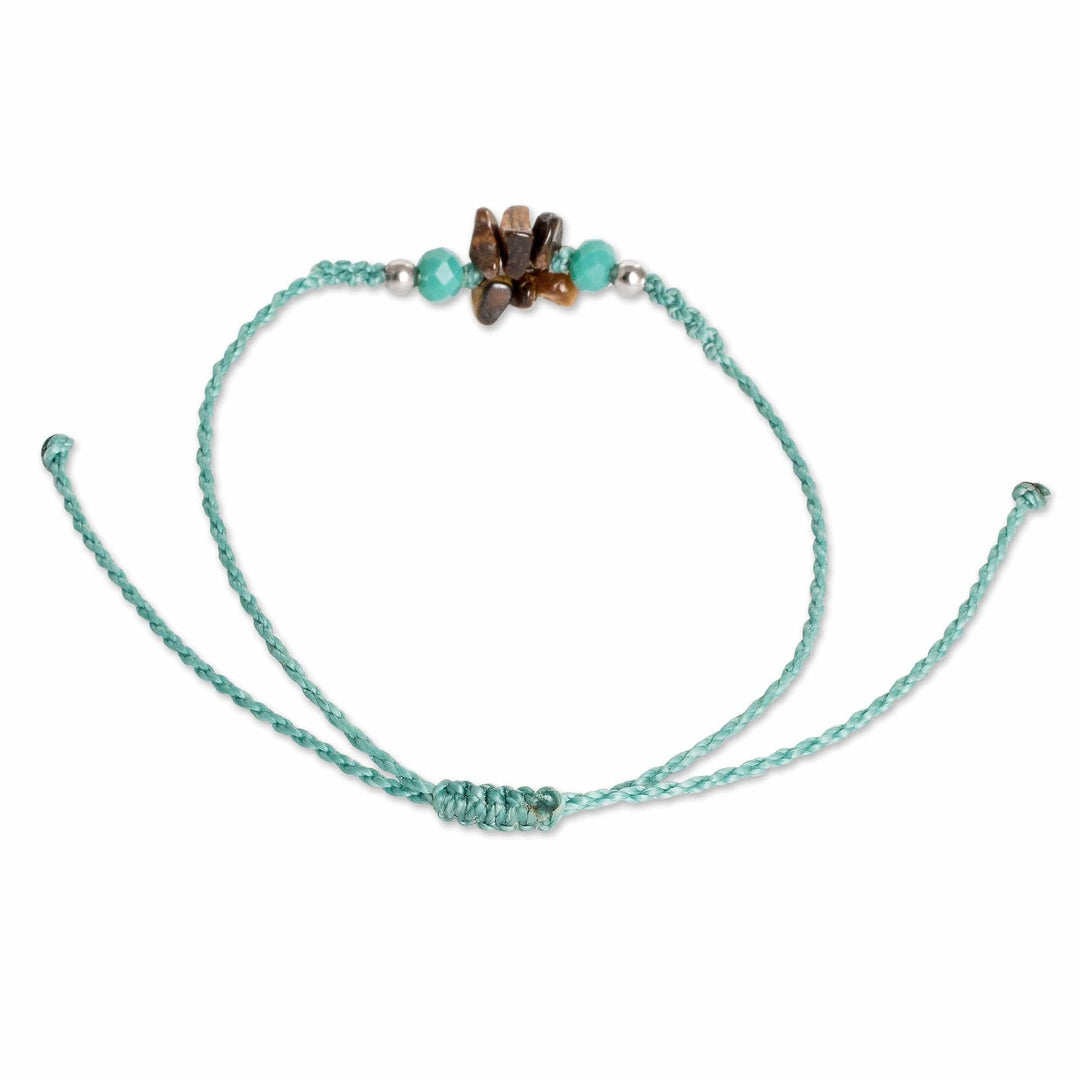 Adjustable Macrame Tiger's Eye and Crystal Pendant Bracelet - Courage Flower