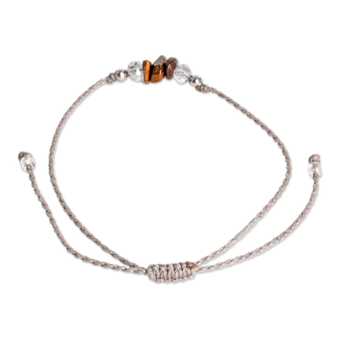 Handcrafted Tiger's Eye and Crystal Pendant Bracelet - Tropical Courageous Trio