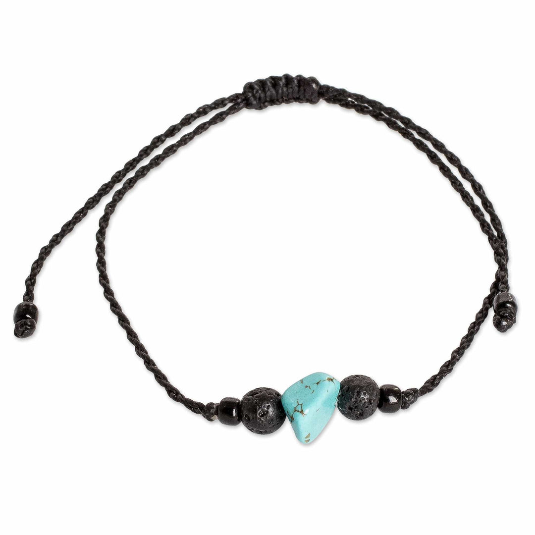 Handmade Adjustable Recon Turquoise Black Pendant Bracelet - Lagoon Heart