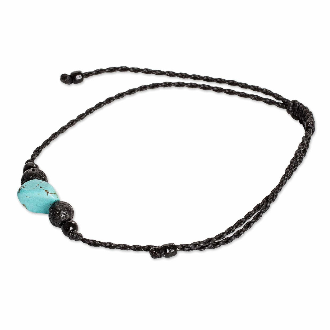 Handmade Adjustable Recon Turquoise Black Pendant Bracelet - Lagoon Heart