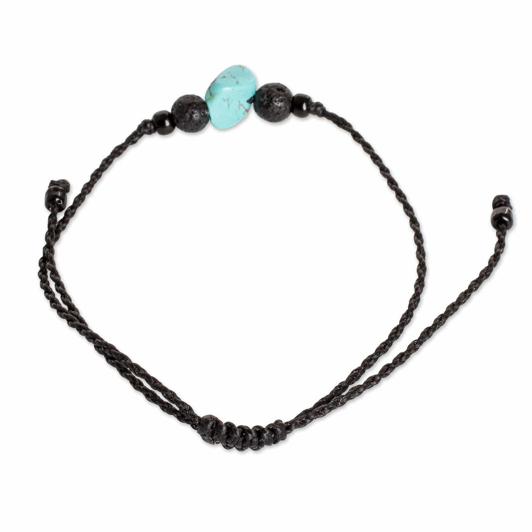 Handmade Adjustable Recon Turquoise Black Pendant Bracelet - Lagoon Heart