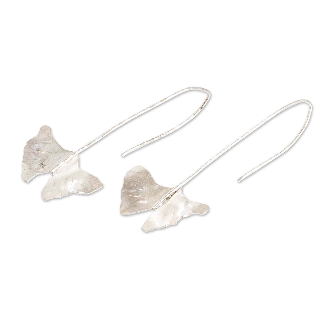 High-Polished Leaf-Shaped Sterling Silver Drop Earrings - Ginkgo Essence