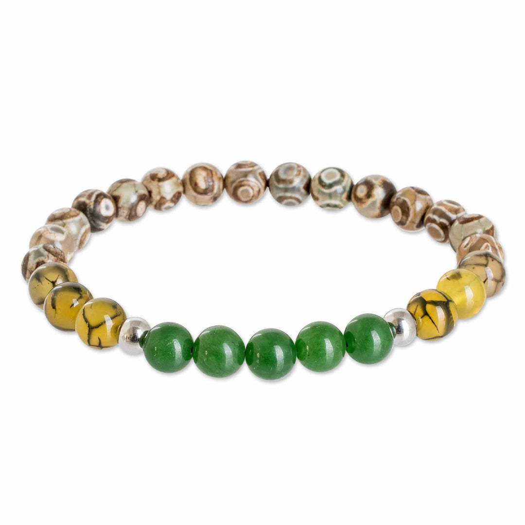 Handcrafted Men's Agate and Jade Beaded Stretch Bracelet - Earth and Forest