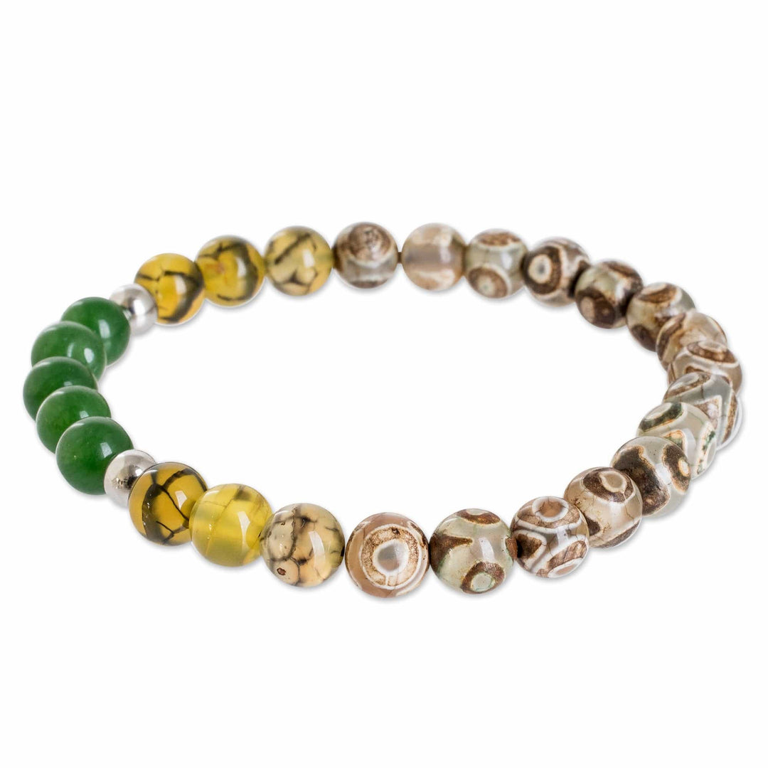Handcrafted Men's Agate and Jade Beaded Stretch Bracelet - Earth and Forest