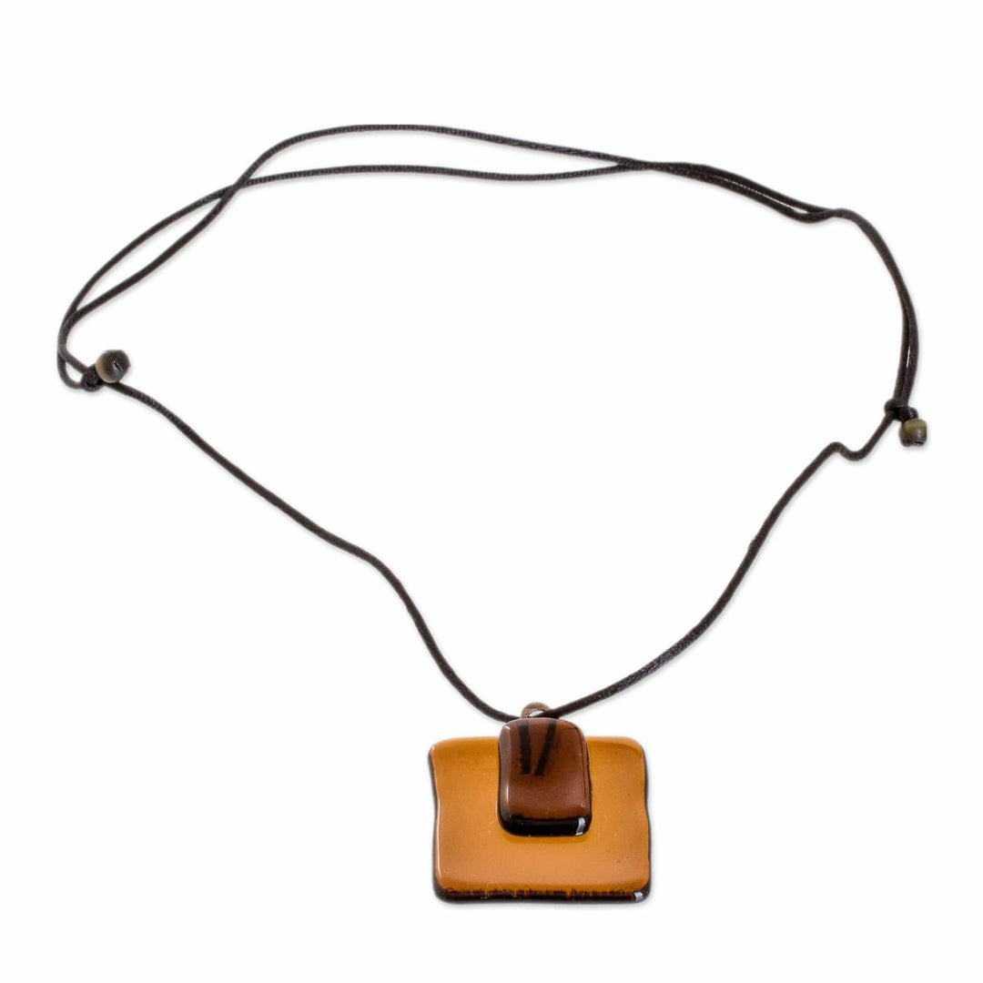 Modern Square Recycled Glass Pendant Necklace in Honey - Crystalline Glam