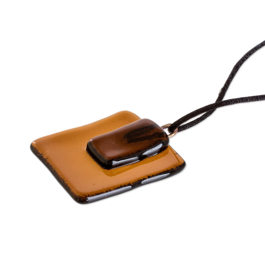 Modern Square Recycled Glass Pendant Necklace in Honey - Crystalline Glam