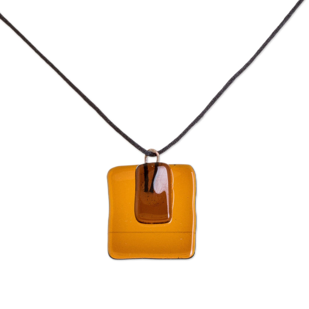 Modern Square Recycled Glass Pendant Necklace in Honey - Crystalline Glam