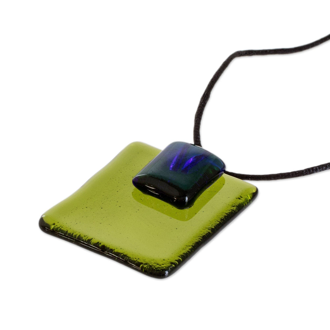 Green and Blue Eco-Friendly Recycled Glass Pendant Necklace - Crystalline Beauty